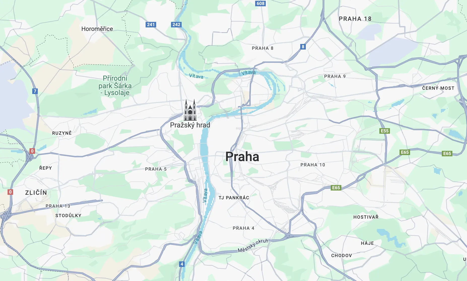 Prague service area map showing home nursing coverage