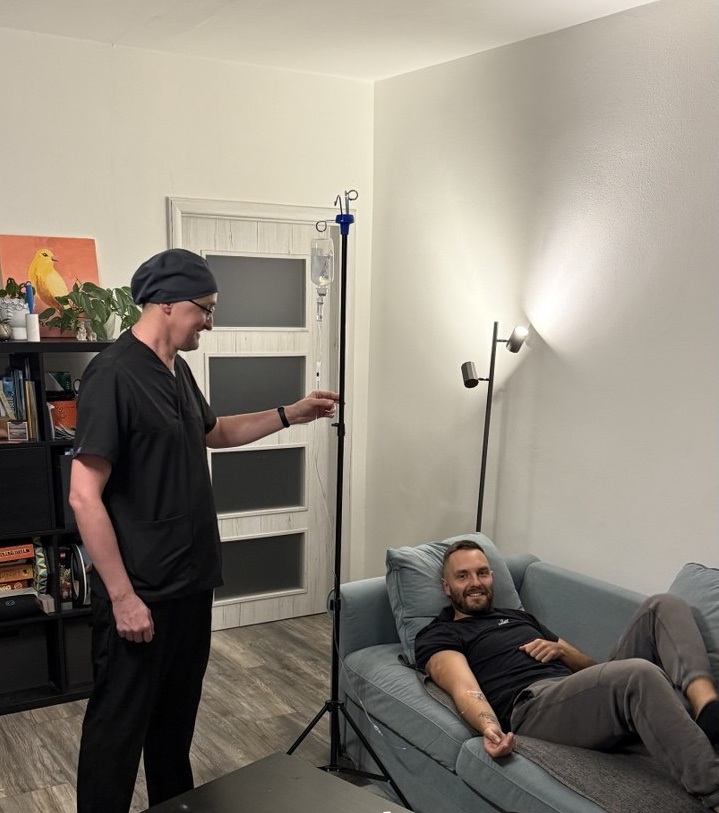 Nurse visiting international client at home in Prague